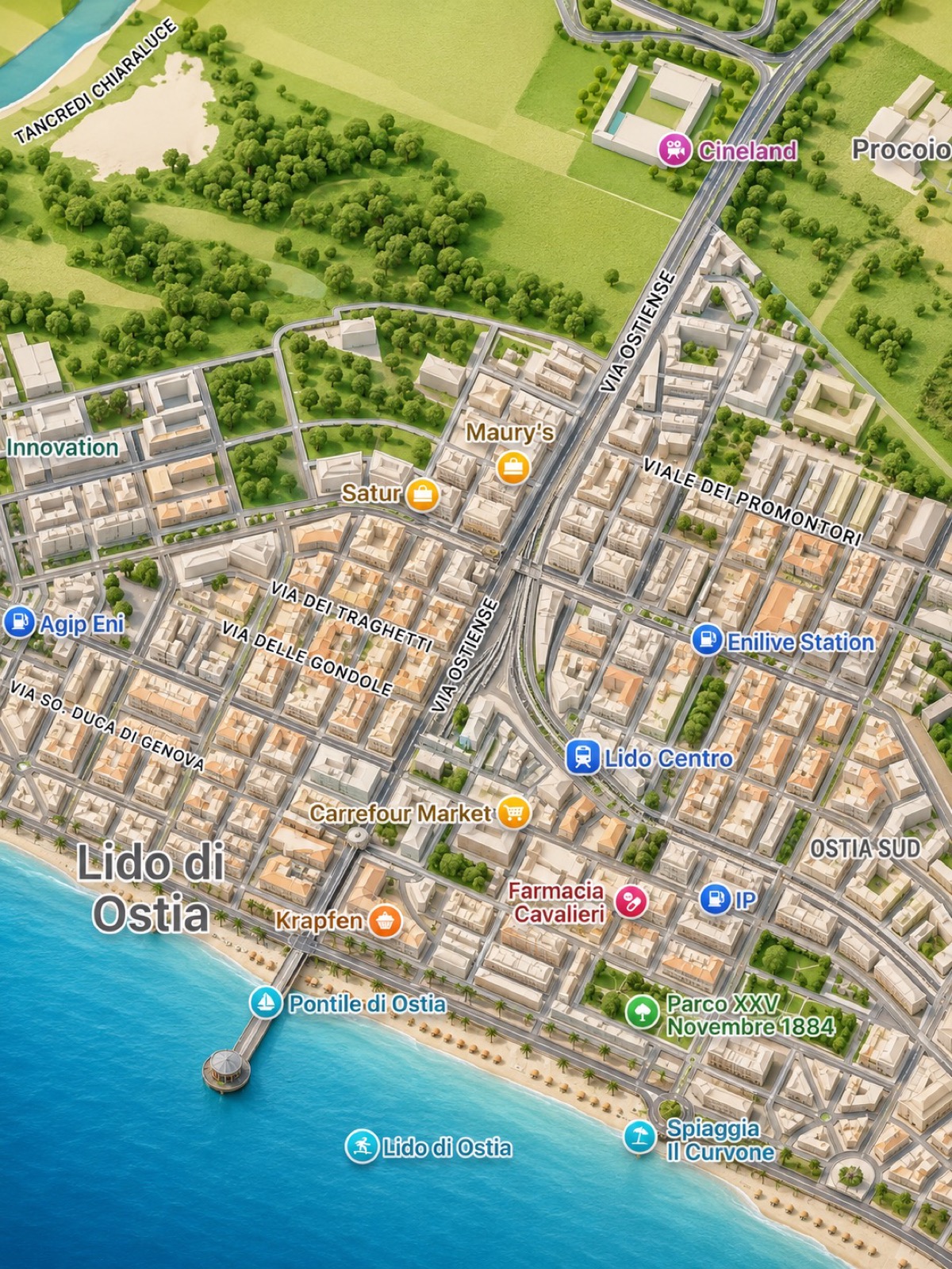 Mappa tridimensionale del territorio di Ostia